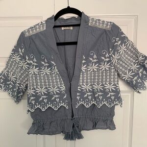 Chic Embroidered Gray Blouse